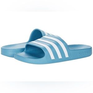 adidas Women's Adilette Aqua Hazy Blue Teal White Slide Sandal 5